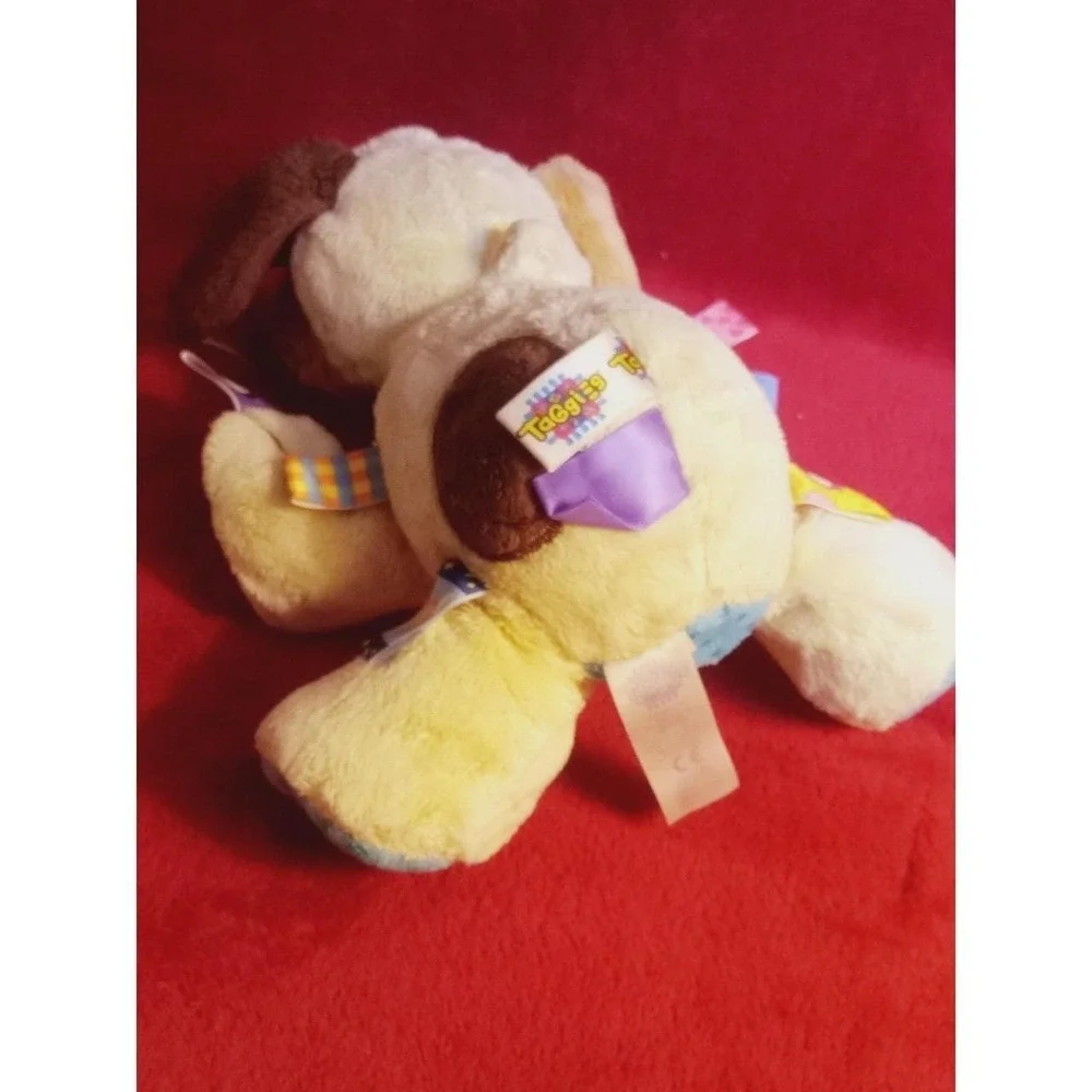 Taggies Tag n Play Pals PUPPY DOG 10in Cream Soft Rattle Plush Lovey Clip preown
